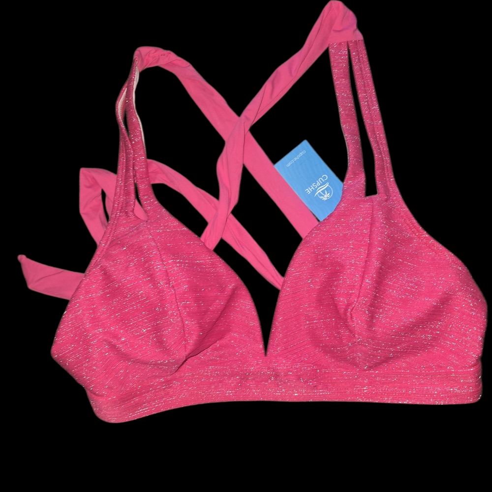 Cupshe Pink Glitter Women's Bikini Top